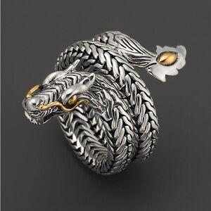 John Hardy Naga 18K Gold and Sterling Silver Dragon Coil Ring size 7